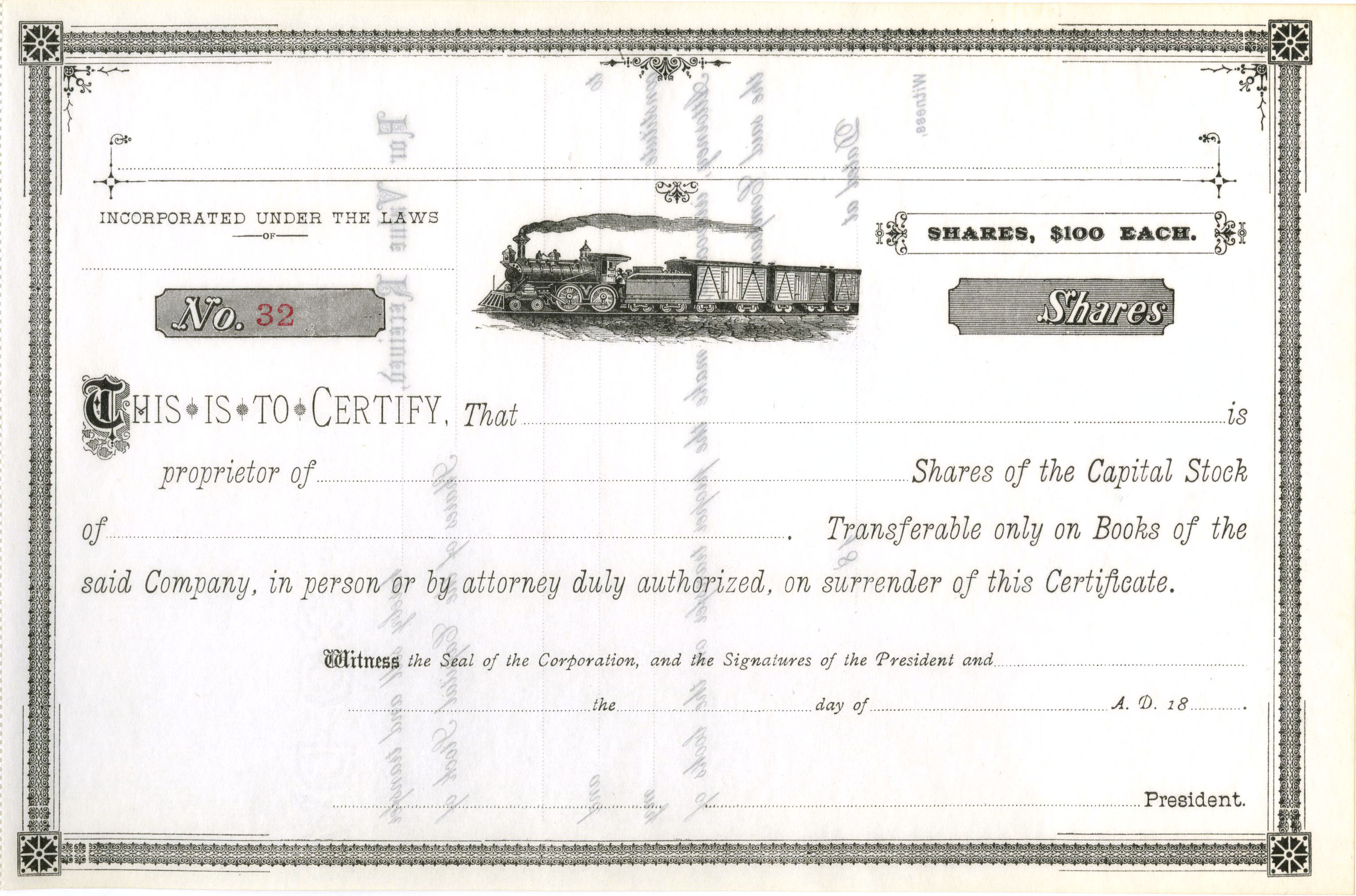 Infrequently-used generic railroad certificate